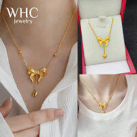 WHC Jewelry ทอง 18K แฟชั่นเจ้าหญิงสร้อยคอโบว์ทองสำหรับผู้หญิง