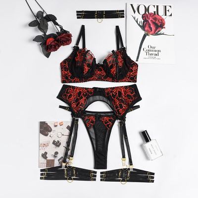 2023 Korean Fine Lingerie Luxury Lace Porn Underwear Uncensored Video Floral Embroidery Fancy Intimate Bra And Thong Erotic Outfits