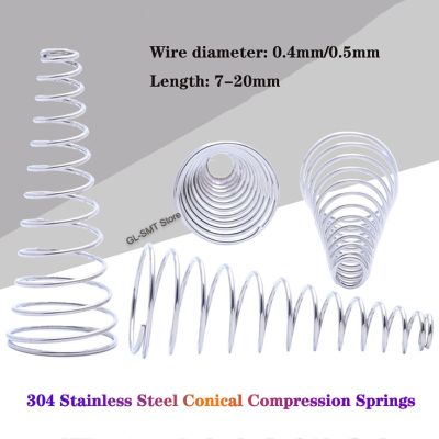 Tower Spring 304 Stainless Steel Conical Compression Springs Wire Diameter 0.4mm/0.5mm Taper Pressure Spring Length 7-20mm Spine Supporters
