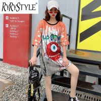 RYRYSTYLE เสื้อยืดทรงหลวมเข้ารูปแนวโน้มแฟชั่นใหม่ฤดูร้อน,เสื้อยืดการ์ตูนเสื้อปักเลื่อมปีศาจน้อยเทรนด์ Ins ของผู้หญิง