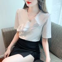 COD dsdgfhgfsdsss Summer Korean style versatile short-sleeved T-shirt womens elegant stitching ruffled Ladys top