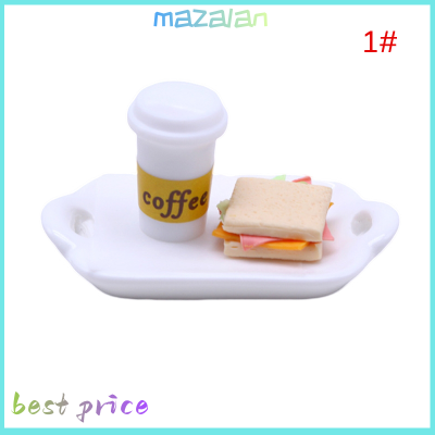 Mazalan 1:12บ้านตุ๊กตาขนมปังปิ้งกาแฟช้อนส้อมไข่พร้อมจานอาหารอาหารเช้าในครัวของเล่นตกแต่งโมเดล