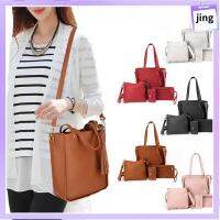 JING 4Pcs/set ลำลองแบบสบายๆ เครื่องหนังแท้ แบบพกพาได้ กระเป๋าสะพายไหล่แบบสั้น กระเป๋า Crossbody กระเป๋าถือแบบถือ กระเป๋าสตางค์กระเป๋าเงิน