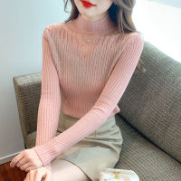 利YIGE Winter New Korean Womens Sweater Pullover Slim Stand Neck Hollow Womens Long Sleeve Top