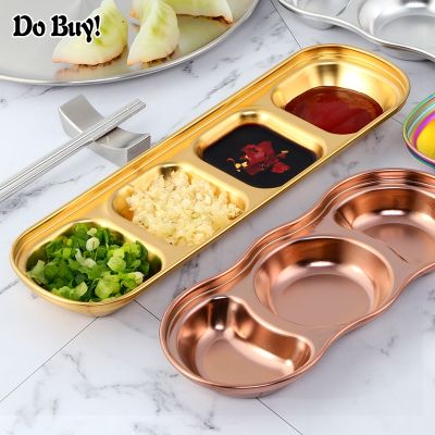 3/4 Grid Seasoning Sauce Dish Stainless Steel Small Dish Dip Bowl Butter Sushi Plate Vinegar Soy Dishes Home Buffet Kitchen Dish