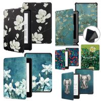 สำหรับ Kobo Clara 2E ฝาปิดเครื่องหนัง2022 TPU เคสป้องกัน Ereader ลายดอกไม้สีม่วงแม่เหล็ก Ebook Hoesje Funda