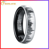 BONLAVIE 8mm BlackTungsten Carbide Ring Plated Christamas Tree Forest With Inner Tungsten Carbide Words High Polished Waterproof Anti-Scratch Mens Fashion Ring Comfort Fit