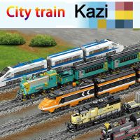 KAZI รถไฟฟ้ามอเตอร์ไฟฟ้าของเล่นรถไฟไอน้ำสำหรับใช้ในบล็อคก่อสร้างรางรถไฟของเล่นสำหรับใช้ในเมือง