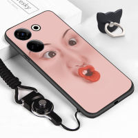 Case4you สำหรับ Tecno Camon 20 Tecno Camon 20 Pro Itel S23 (แหวนใส่นิ้ว + สายคล้อง) เคสแสดงสีหน้าตลกๆสาวน่ารักเคสซิลิโคนกันกระแทกโทรศัพท์ป้องกัน TPU สำหรับเด็กหญิงเด็กชาย