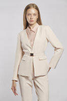 ESPADA เบลเซอร์กระดุมเดี่ยวแต่งเข็มขัด ผู้หญิง สีชมพูอ่อน | Collarless Single Breasted Blazer with Belt | 04712