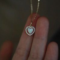 Vintage Female Crystal Heart Pendant Necklace Charm Silver Color Chain Necklace Luxury White Opal Wedding Necklaces For Women