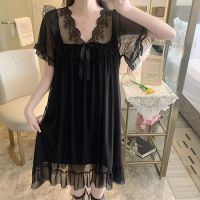 silk jamas 23 net celebri cute sweet lace mesh bowk ghtdress sle home clot can be worn outse summer --SY2381▬