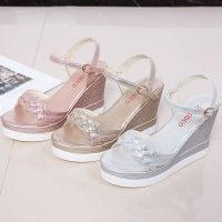 【CW】2021Female Fashion Open Toe Sandals Dress Silver Sandals Women Wedges Platform Party Shoes Woman