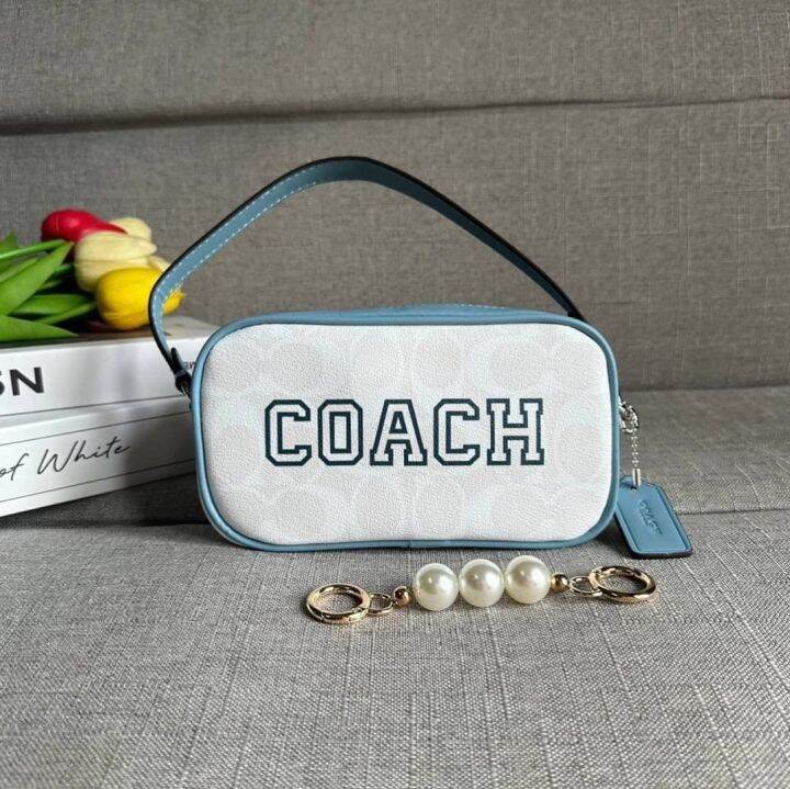 Original Coach Jamie Wristlet Leather In Signature Canvas With Varsity