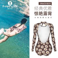 [COD] FRENZEL flange left sexy backless bikini sunscreen long-sleeved one-piece swimsuit female slimming free suit