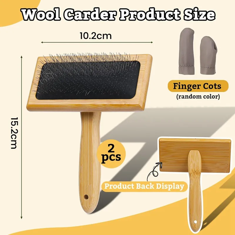 Wool Carder 2pcs, Hand Carder for Wool, Carding Combs, Carding Brush,  Blending Board Carder, Wool Comb, Wool Brush, Pet Grooming Tool, Fiber 