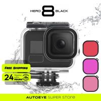 ซองกันน้ำ60เมตรสำหรับ Gopro Hero 8สีดำปลอกหุ้มกางเกงในดำน้ำป้องกันสีแดงม่วงชมพูตัวกรอง3สี