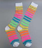 【Sock shop】ใหม่ร้อนผู้หญิงนีออนลายเข่าถุงเท้าสูงสีรุ้งสาวน่ารักถุงเท้ายาว