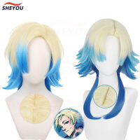 Michael Kaiser คอสเพลย์วิกผม Anime BLUE LOCK Kaiser สีเหลืองสีน้ำเงิน Gradient ผมสังเคราะห์ทนความร้อน Anime Wigs หมวกวิกผม