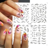 【LZ】 4 PC/Sheet Spring Black Leaf Flower Water Decals Simple Nail Decor Sticker Butterfly Green Palm Design Nail Art Watermark LAI-24