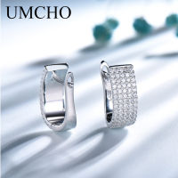 UMCHO Elegant Solid Silver 925 Jewelry Round Created Clear White CZ Clip Earrings For Women Birthday Gifts Charms Fine Jewelry