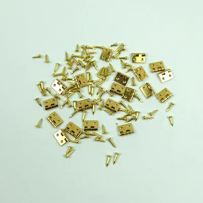 20pcs Mini Metal Golden Hinge 10x8mm with 80pcs screws for 1/12 House Miniature Cabinet Furniture Brass Hinge Dollhouse Closet Door Hardware  Locks