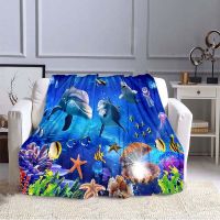 New Style Ocean Dolphin Pattern Blanket Sofa Blankets for Beds Super Soft Warm Blanket Cover Flannel Throw Blanket Lightweight King Size