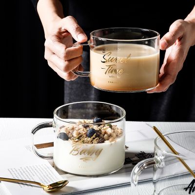 【High-end cups】แก้วแก้วจดหมายสร้างสรรค์นมขนาดใหญ่น้ำผลไม้น้ำถ้วยกาแฟที่มีการจัดการแก้วใสขนมข้าวโอ๊ตอาหารเช้าถ้วย500มิลลิลิตร