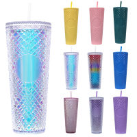 710ML Diamond Radiant ถ้วยกาแฟพร้อมฝาปิดและฟางแก้วน้ำ Tumbler Cup Double Layer แก้วกาแฟพลาสติกขนาดใหญ่ความจุ