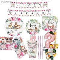 Jungle Safari Girl Birthday Party Pink Balloons Animal Disposable Tableware Plate Cup Napkin Forest Birthday Party Decorations