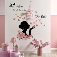 [COD] meter wall stickers plant flowers girl butterfly background room decoration self-adhesive