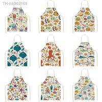 ✈❅ Marine Organism Apron Dolphin Jellyfish Aprons for Women Apron Kitchen Octopus Conch Cafe Apron for Men Kitchen Apron