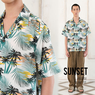 Shirtoria Hawaii-Sunset เสื้อเชิ้ตผู้ชาย เสื้อเชิ้ตผู้ชายแขนสั้น เสื้อเชิ้ตฮาวาย NonIron ไม่ต้องรีด