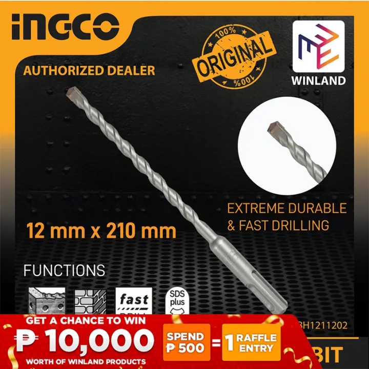 INGCO SDS Plus Masonry Drill Bit 12mm x 210mm for Concrete Masonry Wall ...