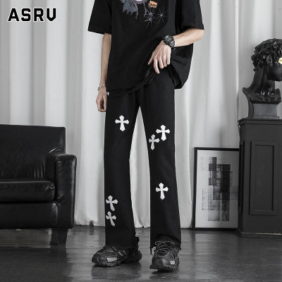 ASRV กางเกงยีนส์ผู้ชายขอบดิบกางเกงบานสานสีดำและสีขาวข้ามยุโรปและอเมริกาสไตล์ไฮสตรีท