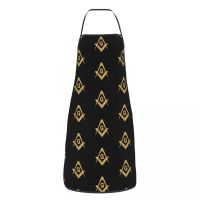 Unisex Freemason Gold Black Pattern Bib Apron Adult Women Men Chef Tablier Cuisine for Cooking Kitchen Masonic Baking