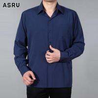 ASRV เสื้อเชิ้ตสีทึบผู้ชายเสื้อเชิ้ตลำลองการออกแบบที่เรียบง่ายแขนยาวเสื้อคอปก