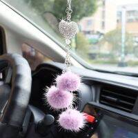 【jw】∋♕卐  Car Accessorie View Espelho Pendurado Pingente Fur Bola Ornamento Interior para Meninas Acessórios Decoração Do Carro