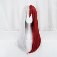 My Hero Academia Todoroki Shoto Women Long Wig Cosplay Costume Boku no Hero Academia Red and White Hair Halloween Party Wigs