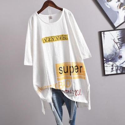 Summer New Korean Leisure Plus Size Loose Women Short Sleeved T-shirt Cotton Thin Cotton Printed Letters Tops Free Shiping