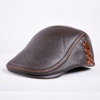 Protezione A Pelle Bovina Degli Uomini I Del Cuoio Genuino Cappello Caldo Giovane Cappello Berretto Di Cuoio Cappello Unico Di Mezza B-7874เบสบอล