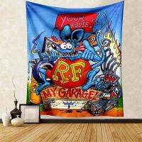 Rat Fink แฟชั่น Tapestry ตลกของขวัญสำหรับเพื่อนบาร์รถจักรยานยนต์คลับมนุษย์ถ้ำโรงรถห้องนอนเกม Room Wall Tapestry Decor