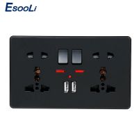 【big-discount】 【Popular】 ปลั๊กไฟติดผนัง Esooli เต้าเสียบสวิตช์5รูคู่พร้อมพอร์ตเครื่องชาร์จ USB คู่แบบ2.1A สีดำชุดสัญญาณไฟ LED