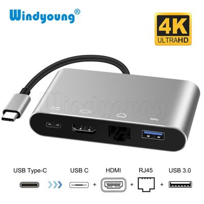 USB Type-C Thunderbolt 3 To HDMI 4K อีเทอร์เน็ตกิกะบิตอะแดปเตอร์ USB-C USB 3.0ตัวแปลงฮับ Type-C ฮับ PD OTG อะแดปเตอร์สำหรับ Macbook Feona