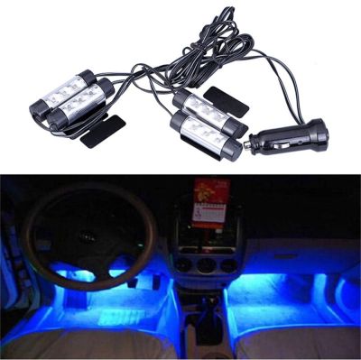 1Set Car Auto Interior Atmosphere Light  Car Charge 12V 4 X 3 LED Glow Decorative 4 in1 Blue Light Foot Lamp Car Styling Bulbs  LEDs  HIDs