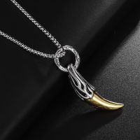 Retro Domineering Gold Color Wolf Tooth Pendant Necklace Personality Mens Punk Rock Party Jewelry Accessories