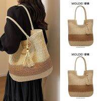 Summer and summer large-capacity commuting high-end tote bag womens 2023 new color matching tassel beach straw bag 【BYUE】