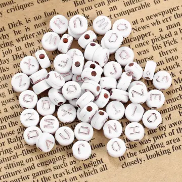 Letter Beads Alphabet Beads Round Letter Beads Acrylic Letter Beads 500Pcs  Round Acrylic Single Letter Beads A-Z White Beads DIY Bracelet Necklace  Accessories 