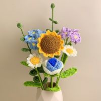 1Pc Knitted Flowers Eucalyptus Leaves Fake Flowers Bouquet Wedding Party Decoration Hand Knitted Bouquet Artificial Flowers  Plants