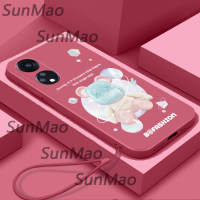 For เคสโทรศัพท์ OPPO Reno 8T 5G ซิลิโคนขอบตรง Softshell แฟชั่นหมี